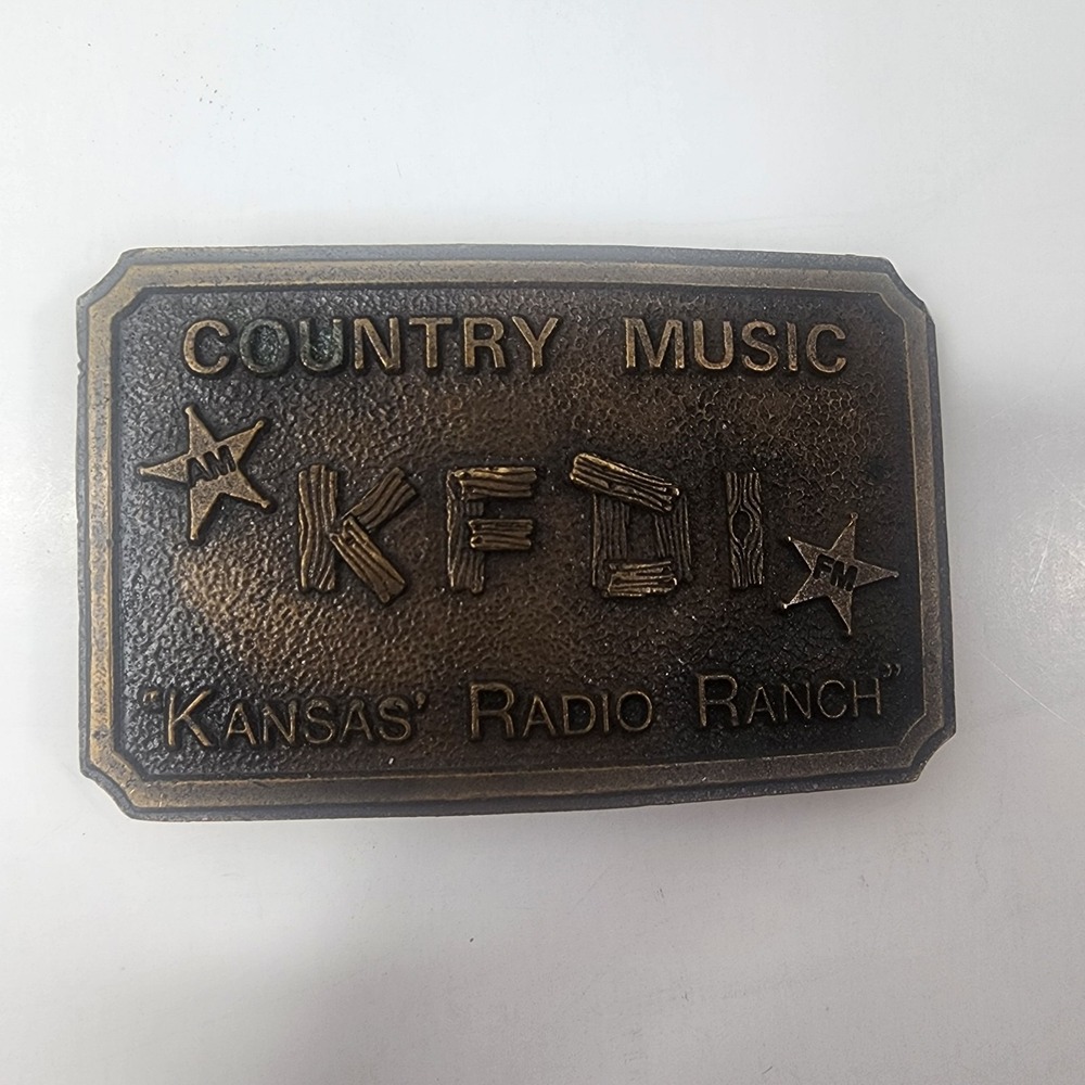 Vintage KFDI Brass Belt Buckle Country Music Radio "Kansas Radio Ranch" Beramont